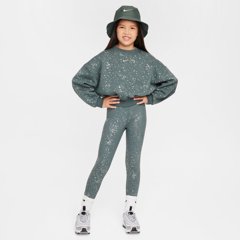 Youth crewneck sweatshirt in vintage green with white speckle print, relaxed fit and Nike
