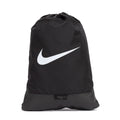 Black drawstring gym sack with white swoosh logo