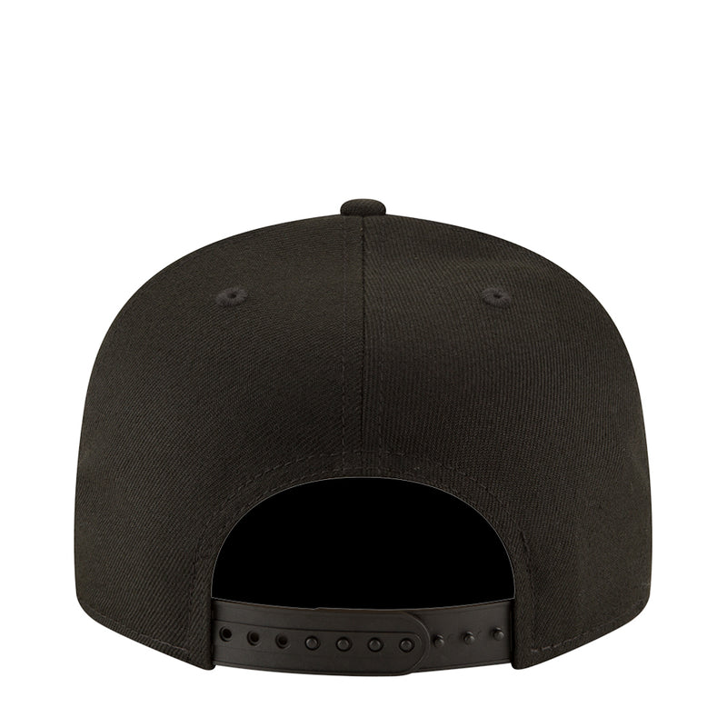 Black baseball cap with snapback strap and ventilation eyelets