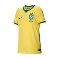 Youth Brazil home soccer jersey, canary yellow with teal trim and CBF crest on chest
