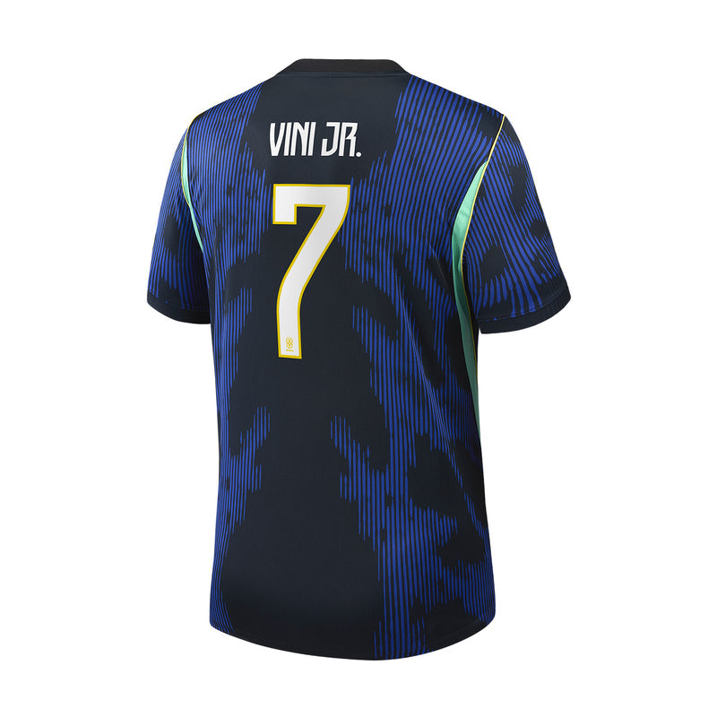 Men's Brazil away jersey Vini Jr #7, blue-black camo, back view with number.
