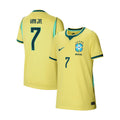 Youth Brazil home stadium jersey, canary yellow with teal trim, #7 Vini Jr.