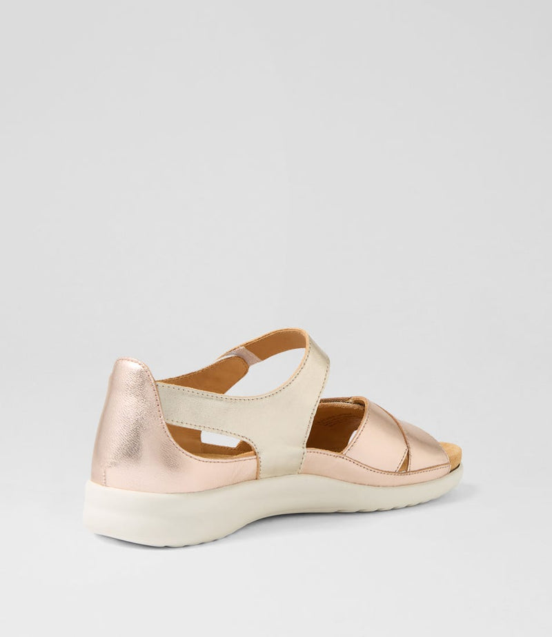 Rose gold sandal on a light gray background