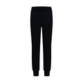 Youth black fleece pant with elastic waistband, drawstring, and tapered legs