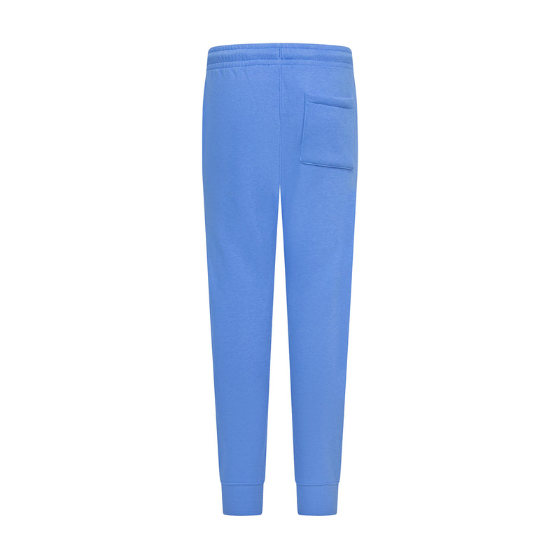 Legend Blue youth fleece pants, back view with patch pocket and tapered legs