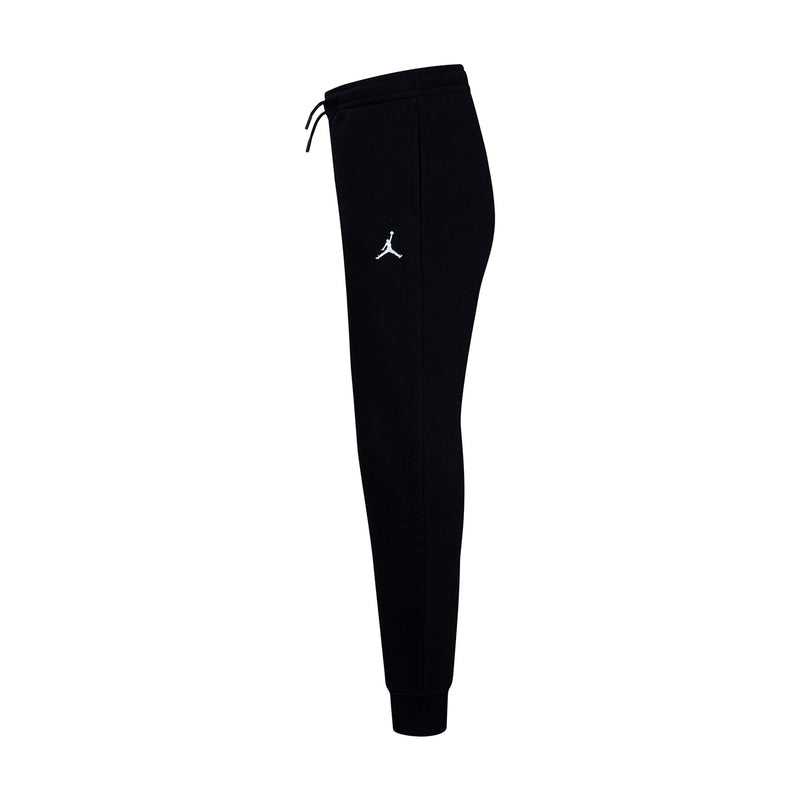 Youth black fleece pant side view with drawstring and Jumpman logo