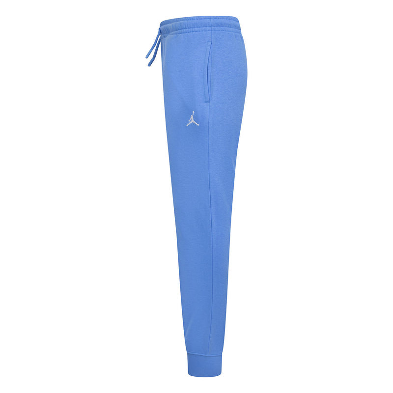 Legend Blue youth fleece pants, side seam view with logo and cuffed hem