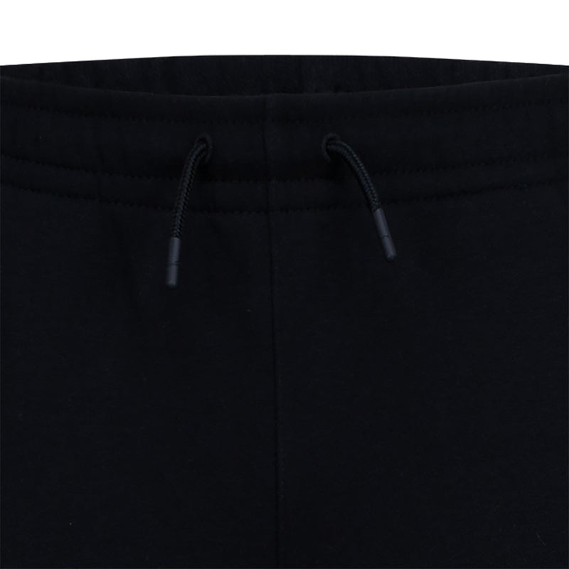 Black youth fleece pant waistband with adjustable drawstring