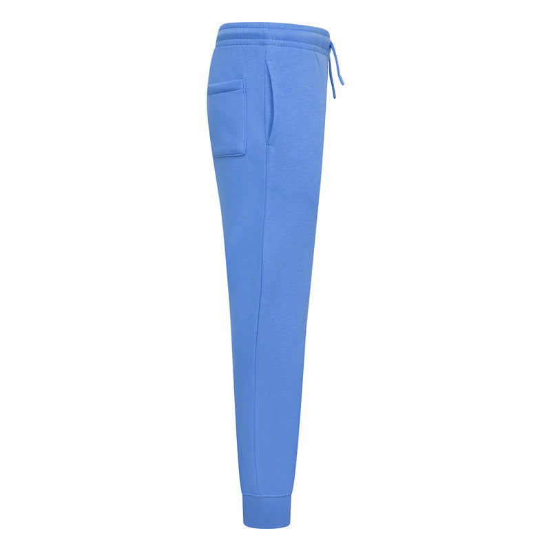 Legend Blue youth fleece pants, back view with patch pocket and drawstring