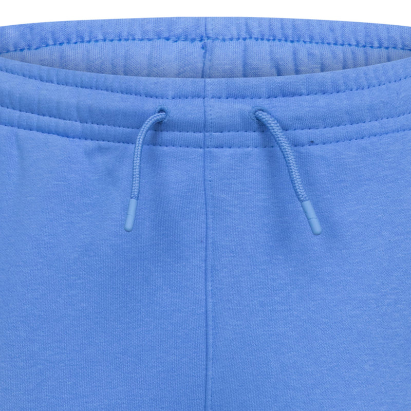 Legend Blue fleece waistband close-up with elastic and drawstring cords
