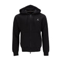 Black full-zip fleece hoodie with hood and drawstrings, front zip, Jordan logo.