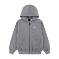 Youth carbon heather gray zip-up hoodie with hood, pockets, and small Jordan logo