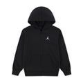 Youth black fleece full-zip hoodie with hood, front kangaroo pockets, white Jordan logo