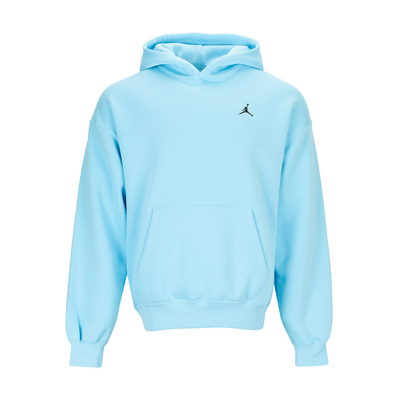 Men's oversized pullover hoodie in light blue with front pouch pocket and hood