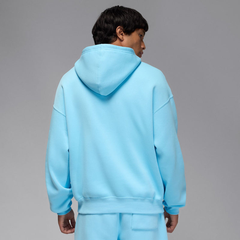 Light blue oversized pullover hoodie back view with hood