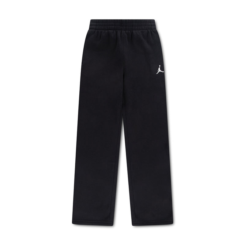 Youth slim fleece pants, black, elastic waistband with small side Jumpman logo