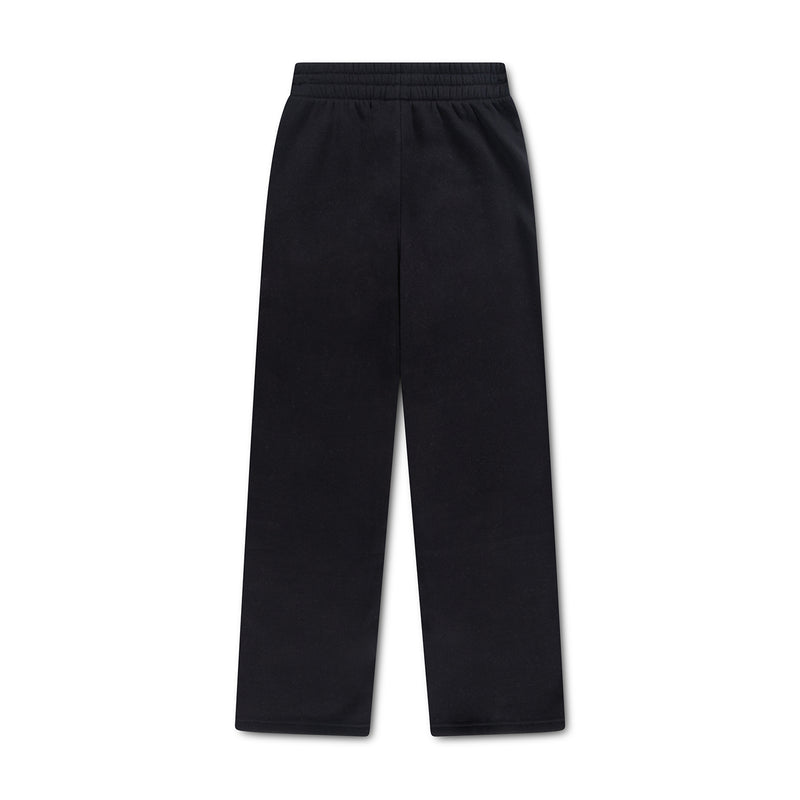 Youth slim fleece pants in black with elastic waistband and straight tapered legs