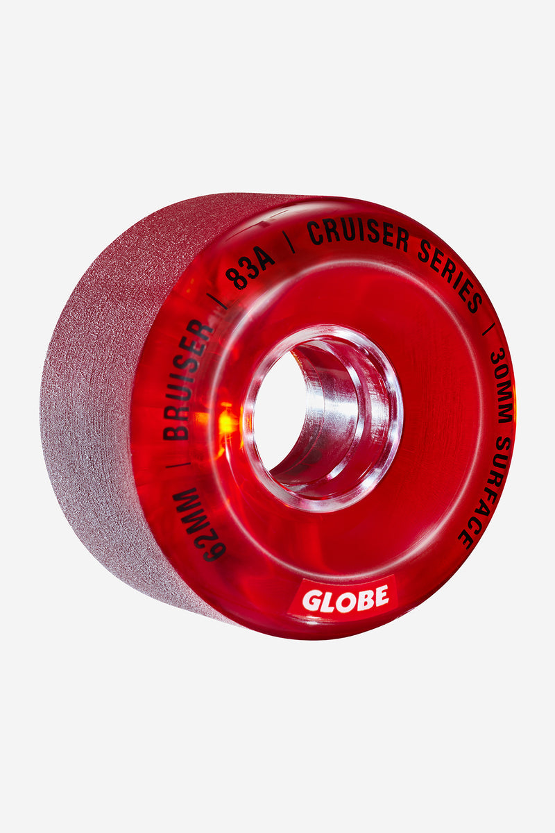 Bruiser 62mm clear red cruiser wheel with glittery surface and exposed core
