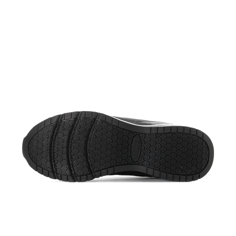 Black slip-resistant men's shoes outsole with patterned rubber tread for grip