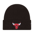 Dark knit waffle beanie with red-and-white bull head patch