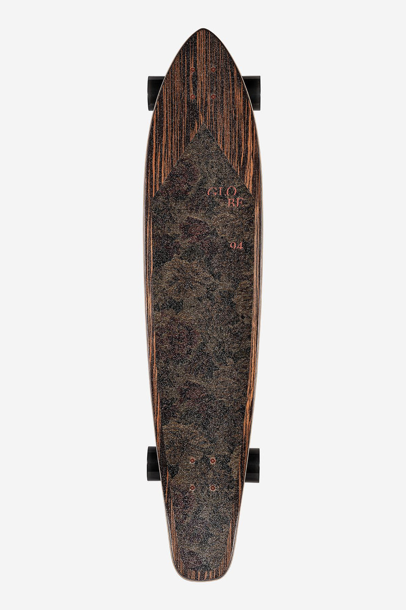 Top view of Byron Bay 43 longboard in Ebony Nightshade with resin-8 maple deck