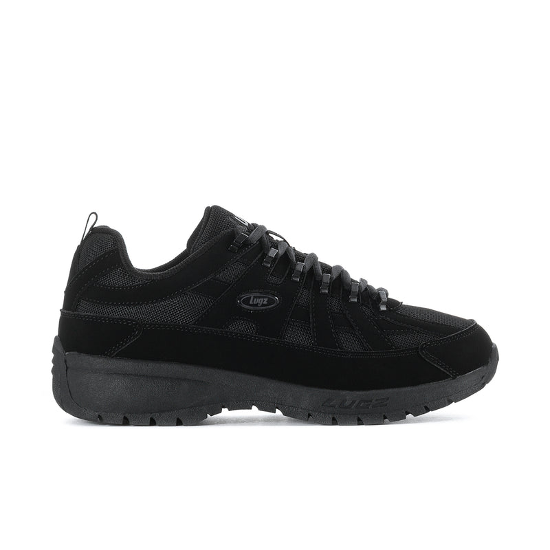 Men's black lace-up sneakers with textured panels and chunky rubber sole