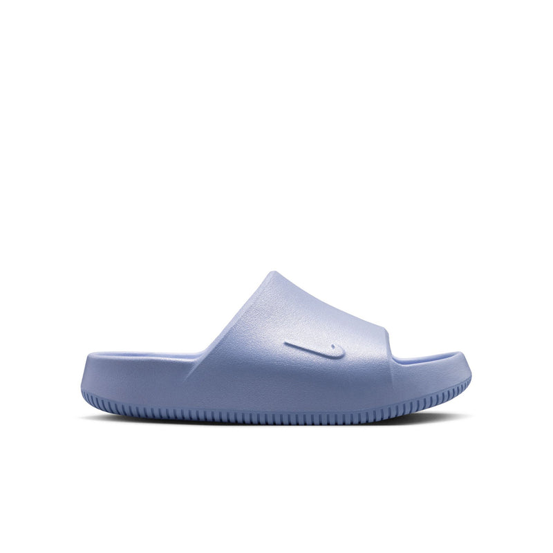 Light blue youth slide sandal with open toe, wide strap, and low-profile sole