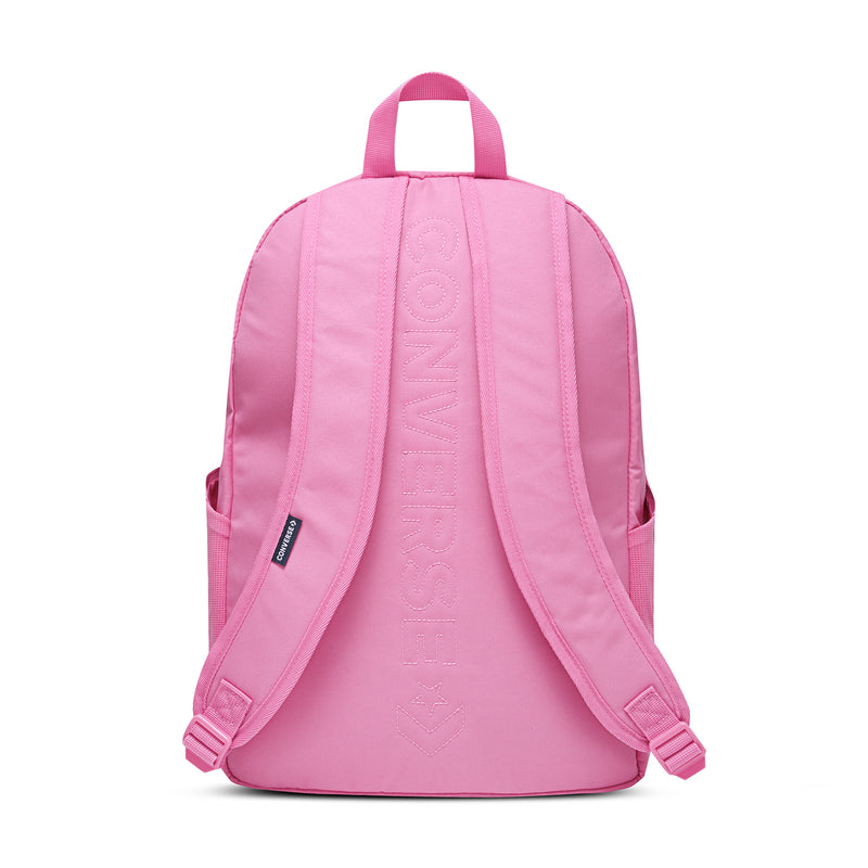 Oops Pink mini backpack back panel with adjustable straps and top carry handle