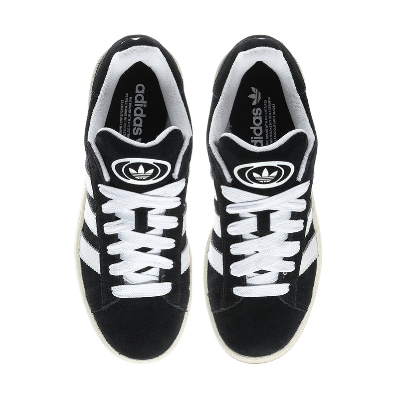 Men's adidas Campus 00s sneakers, black uppers with white stripes and lace panels