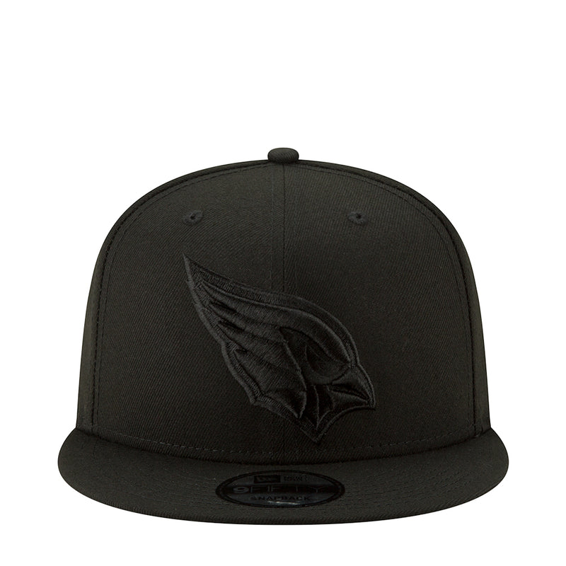 Black snapback cap with embroidered bird logo on front