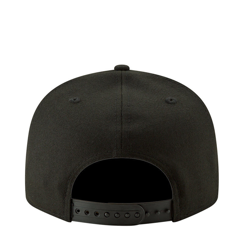 Black snapback cap back with adjustable strap and eyelets