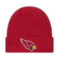 Red knit waffle beanie with Cardinals logo on front cuff