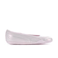 Women's ballet flats in powder pink leather with perforated toe and logo detail.