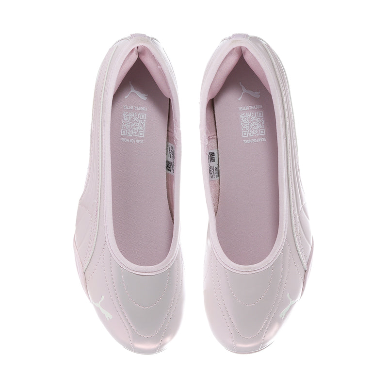 Women's ballet flats, powder pink interior visible with smooth lining and rounded toe.