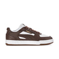 Brown and white lace-up low-top sneakers with Puma logo and textured side panels