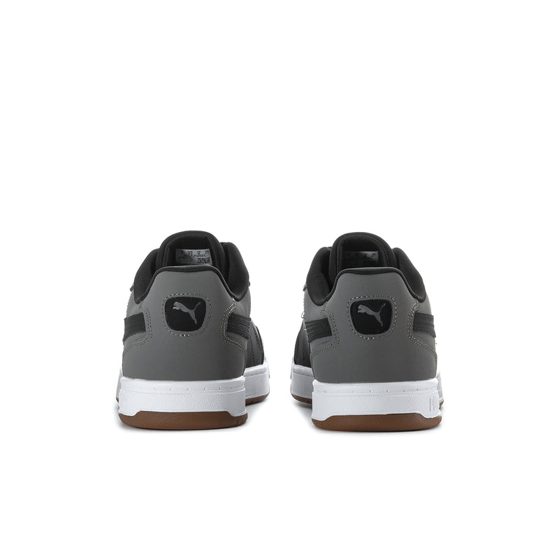 Men's Puma Caven III low-top sneakers, rear view with dark gray heel and white midsole.
