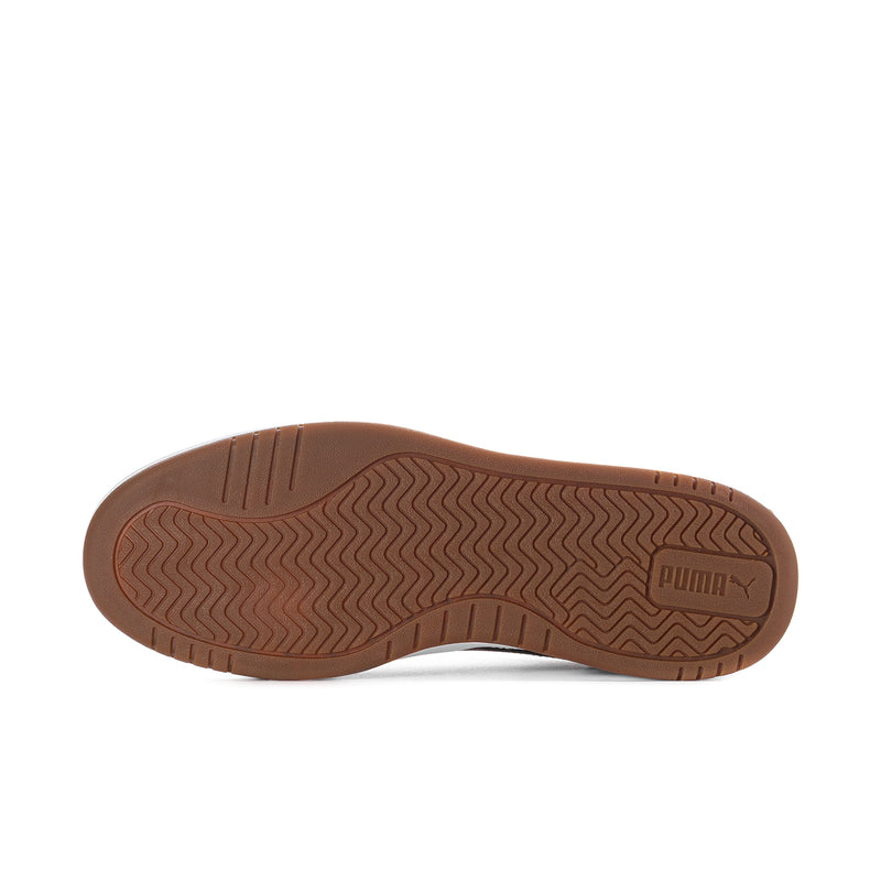 Brown sneaker outsole with zigzag tread pattern and PUMA mark near the heel