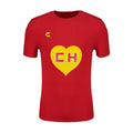 Men's red graphic short-sleeve T-shirt, centered yellow CH heart chest print