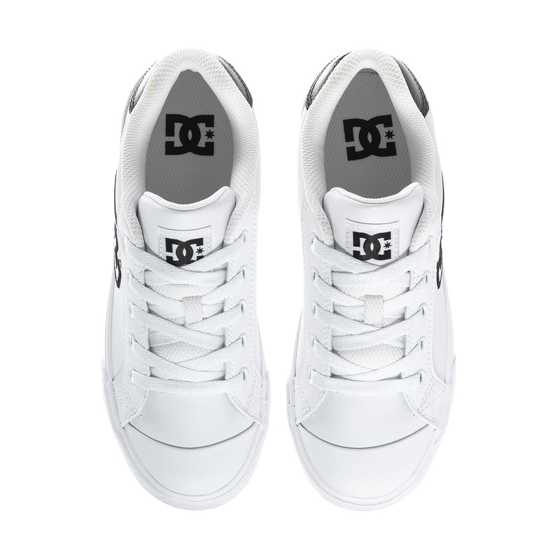 Women's DC Chelsea sneakers, white uppers with DC logo on tongue and laces