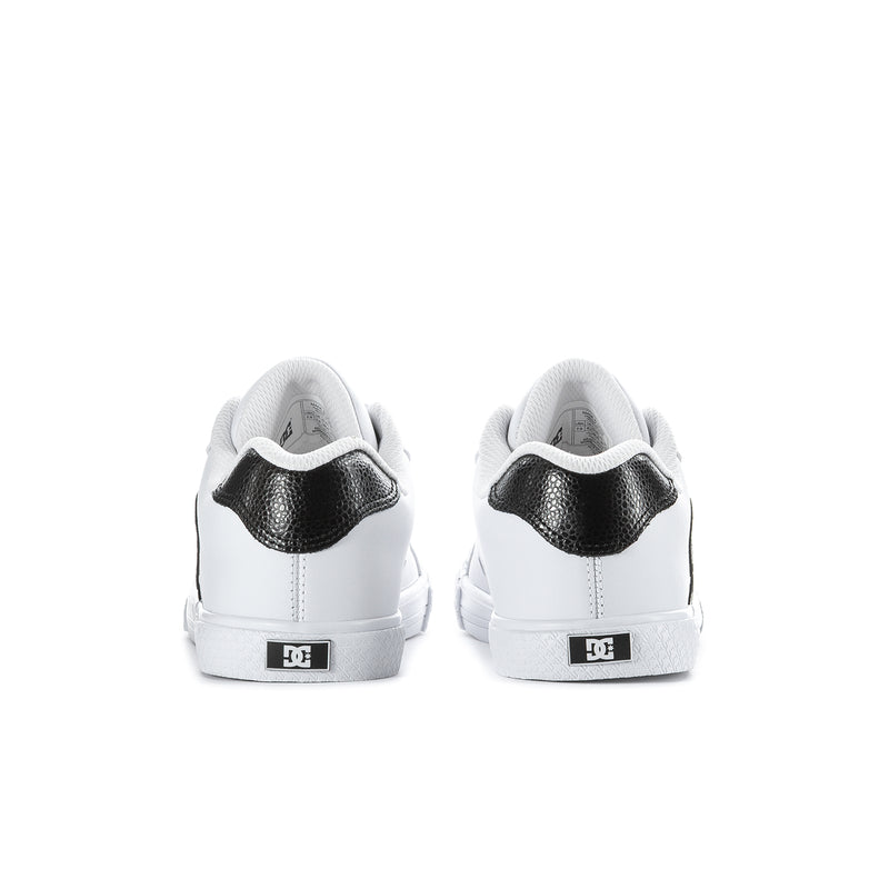 Women's DC Chelsea sneakers, white with black heel tab and logo patch
