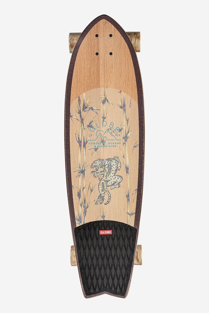 Chromantic Cruiserboard 33 in White Oak Jaguar tail view showing black grip pad and globe branding