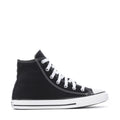 Kids' black high-top canvas sneakers with white laces and rubber toe cap