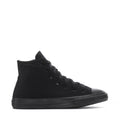 Kids black high-top Chuck Taylor All Star with lace-up canvas and rubber toe cap