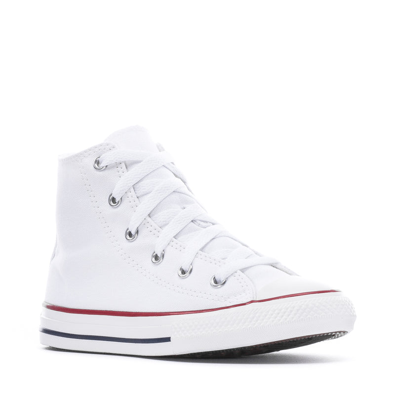Kids' Optical White Chuck Taylor high-top sneakers with white laces and rubber sole