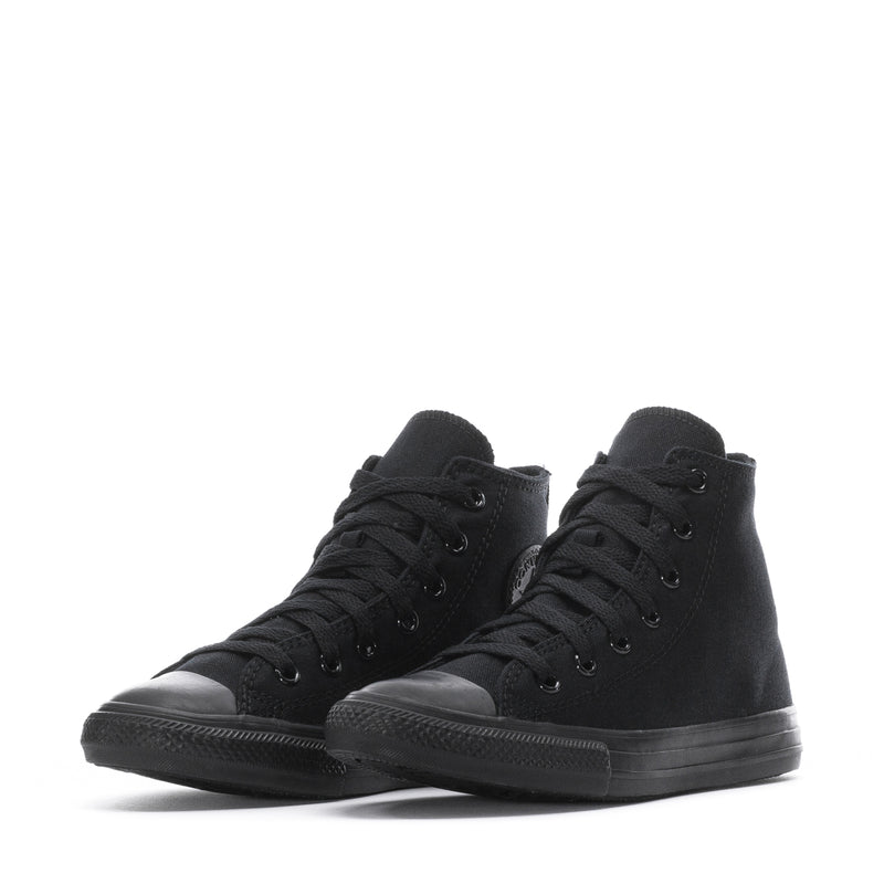 Pair of kids black high-top Chuck Taylor All Star sneakers with lace-up uppers