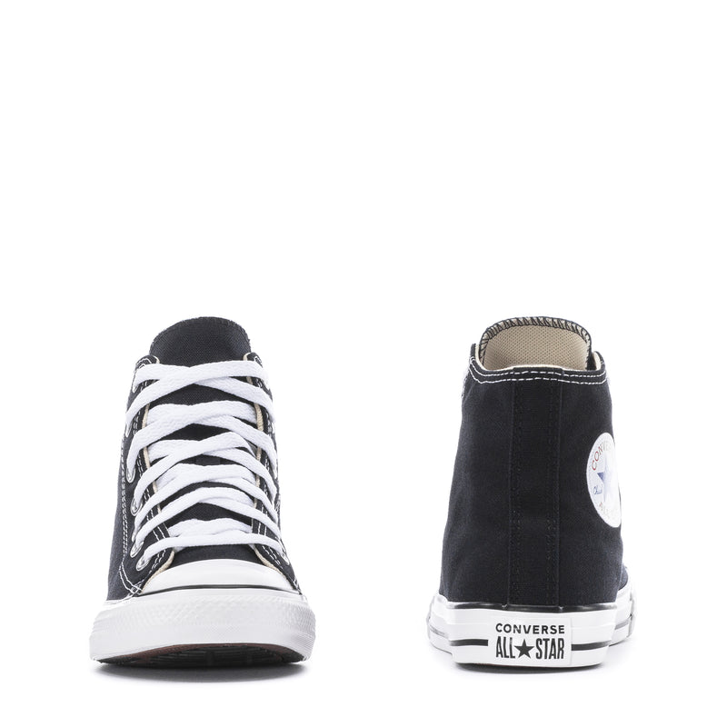 Kids' black high-top sneakers, rear view with Converse All Star logo on heel