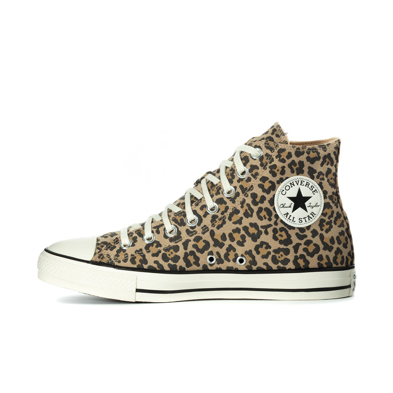 Women’s leopard-print high-top sneakers, side view with CONVERSE ALL STAR patch