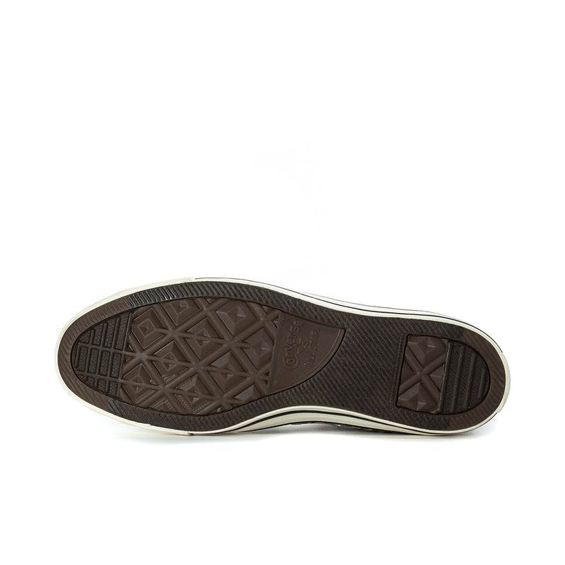 Women’s high-top sneaker outsole bottom with textured tread and dark rubber