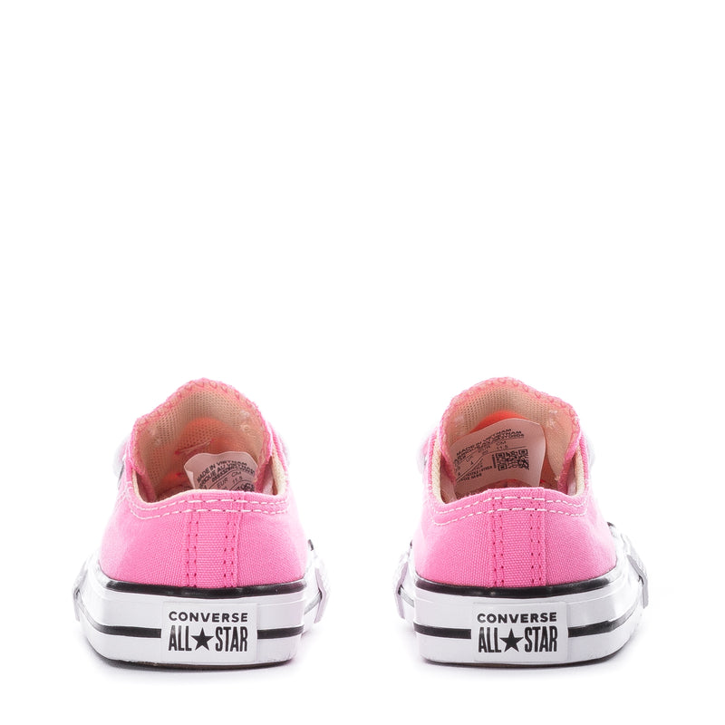 Toddler pink Chuck Taylor sneaker back view, Converse All Star heel label