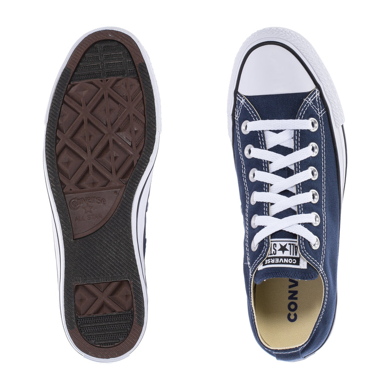 Youth navy canvas Chuck Taylor ox sneakers with white laces and rubber toe cap